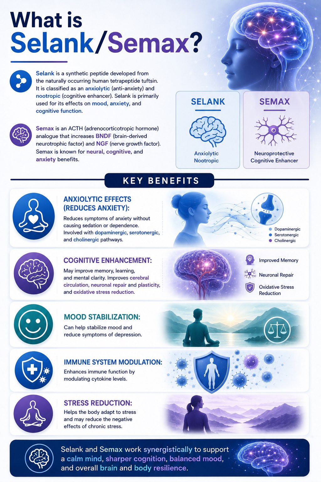 Selank / Semax peptide guide infographic