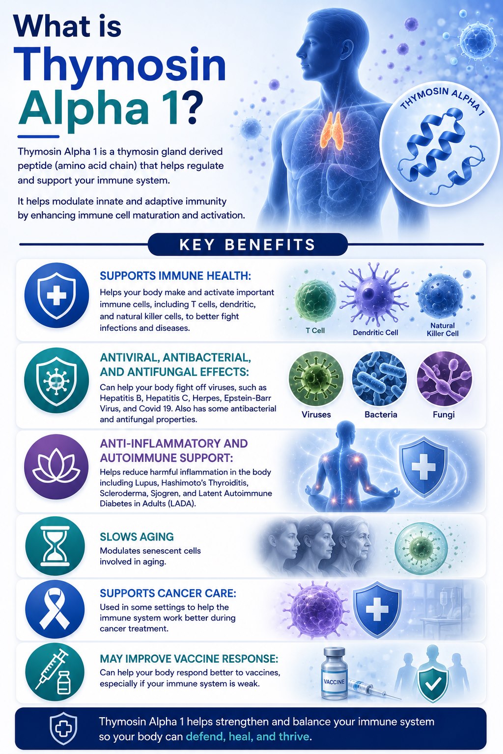 Thymosin Alpha 1 peptide guide infographic